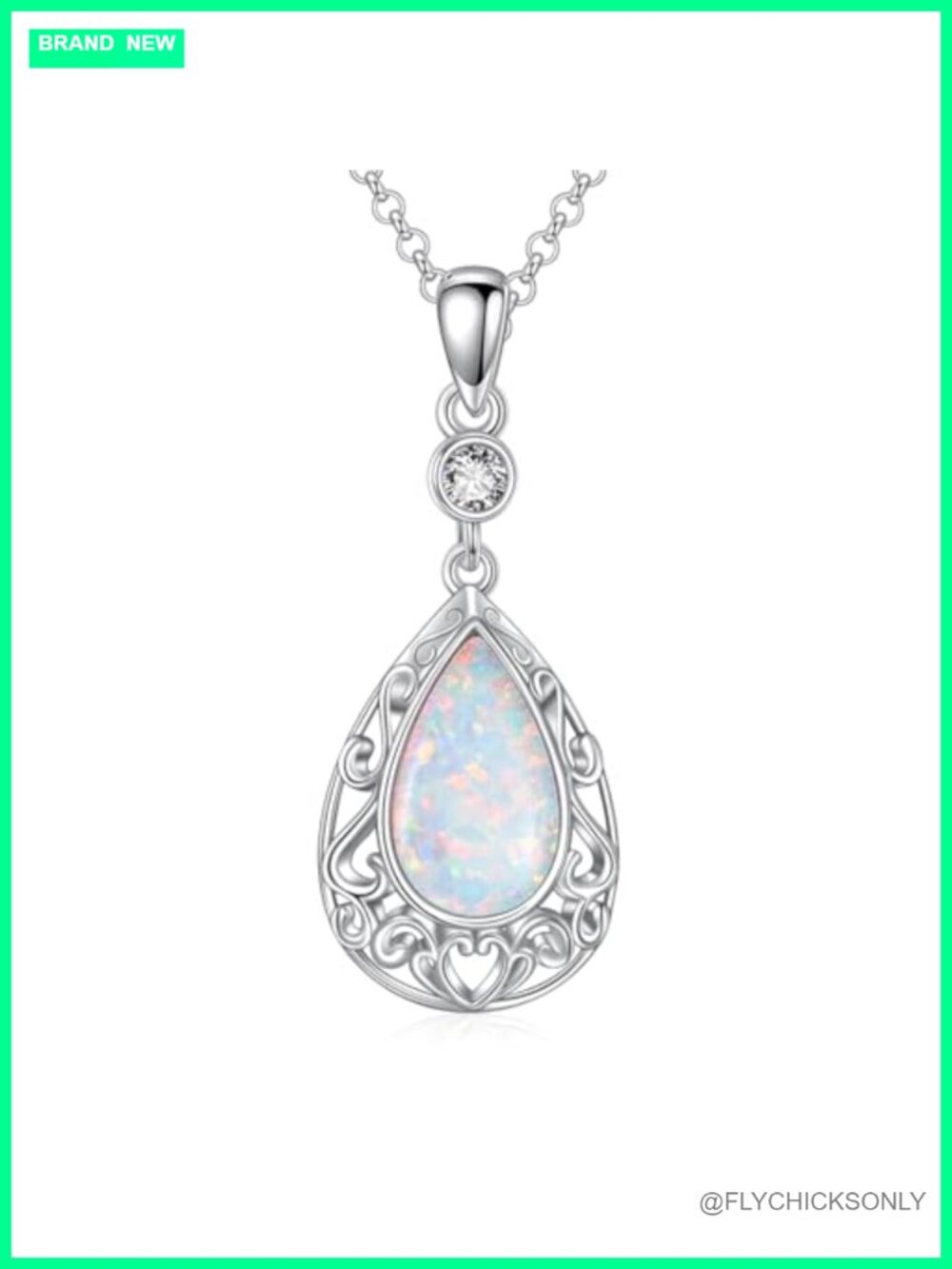 Opal & Lab-Grown Diamond Sterling Silver Pendant Necklace